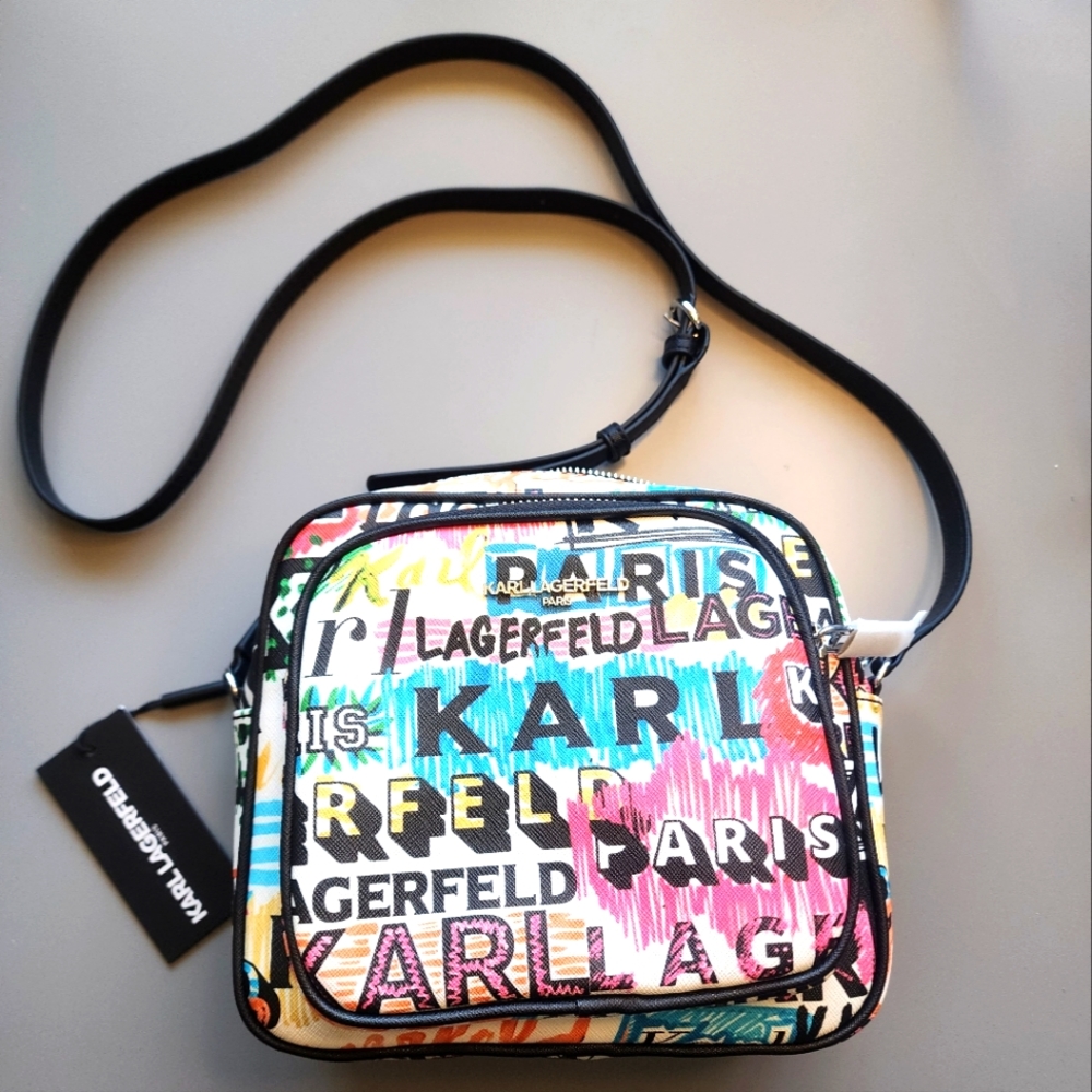 NWT Karl Lagerfeld Paris White Scribble Crossbody Bag